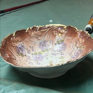 Retro Decorative Floral Porcelain Bowl in Pink and Purple